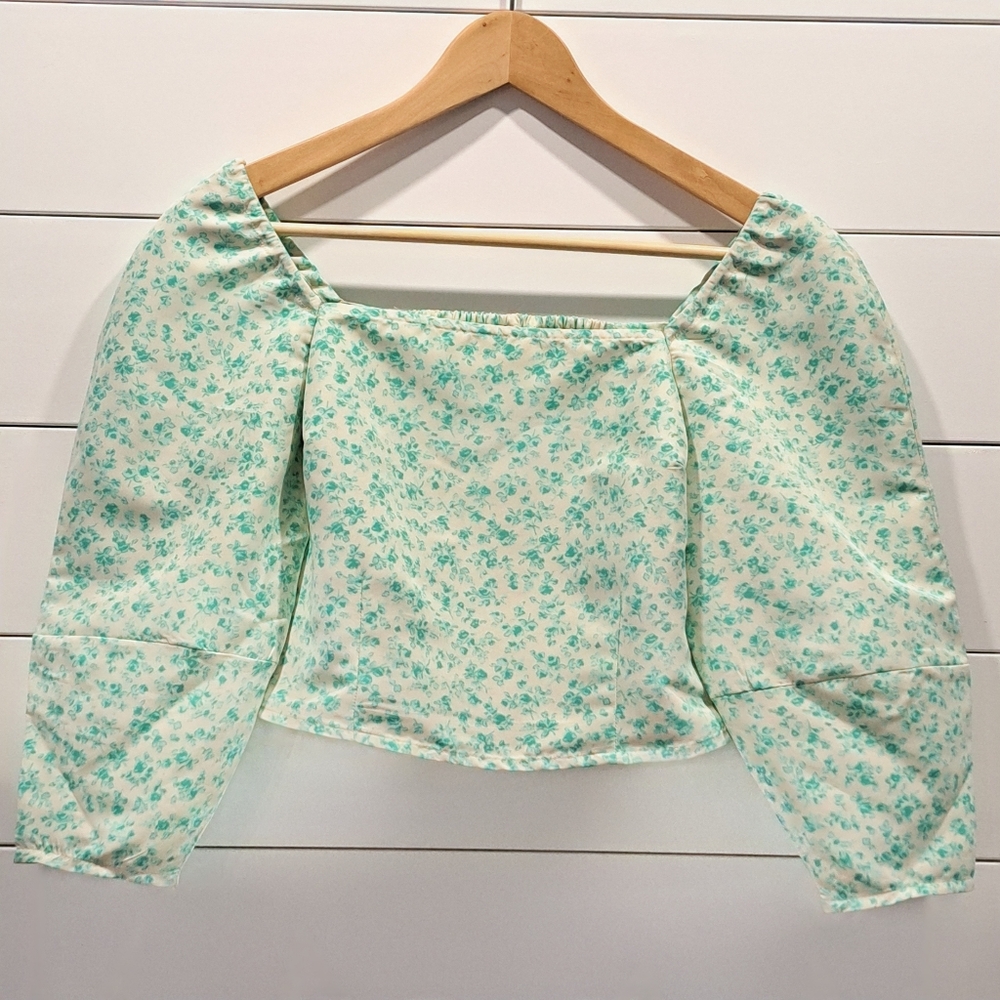 NWOT Levi's Mint & Cream Floral Cottagecore Pastoral Coquette Puff-Sleeve Top S
